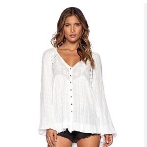 Free People Cream Long Sleeve WHITE LIE Asymmetrical Blouse Top Size XSMALL
